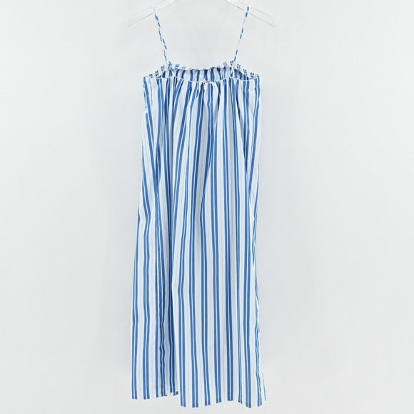 GANNI Blue Striped Midi Dress Size 8 / 10 Organic Cotton Nautical Coastal Summer - Picture 3 of 15